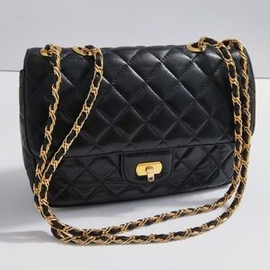 Vintage Black Diamond- Quilted High-Quality Lambskin Shoulder Bag. 9.5×6.5×3